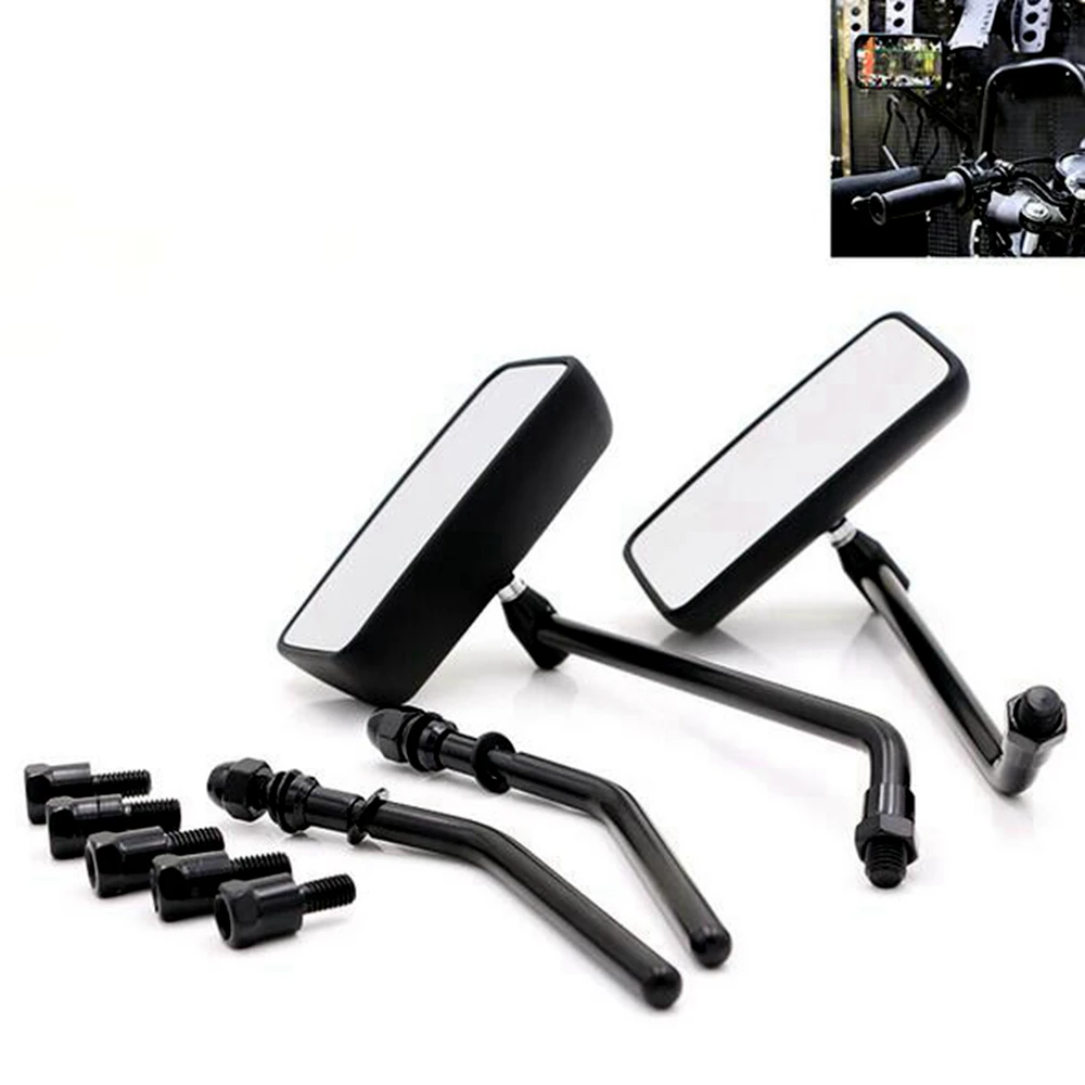 

1 Pair Square Black Motorcycle Rear View Mirror Side View Mirrors For Harley With 8mm 10mm Bolts