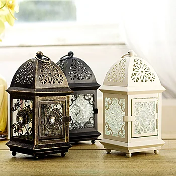 

Morocco Wrought Iron Glass Lantern Tea Light Candle Holder Home Wedding Garden Decor