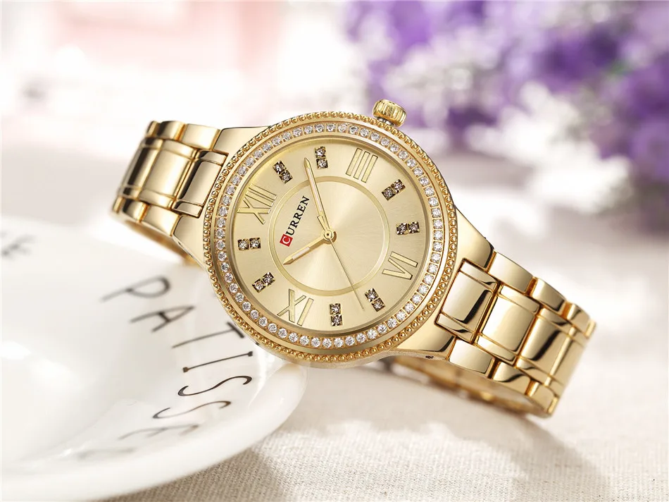 Новинка, женские модные часы Curren, роскошные золотые кварцевые часы из нержавеющей стали, женская одежда, ювелирные изделия для женщин, подарки, наручные часы