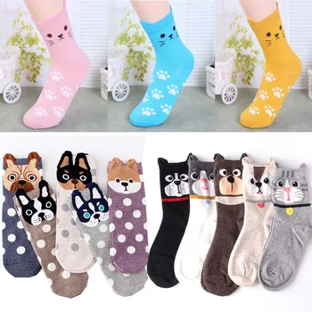 

Fashion women animal socks lovely 3D dogs cat autumn warm cotton girl's casual socks 1pair