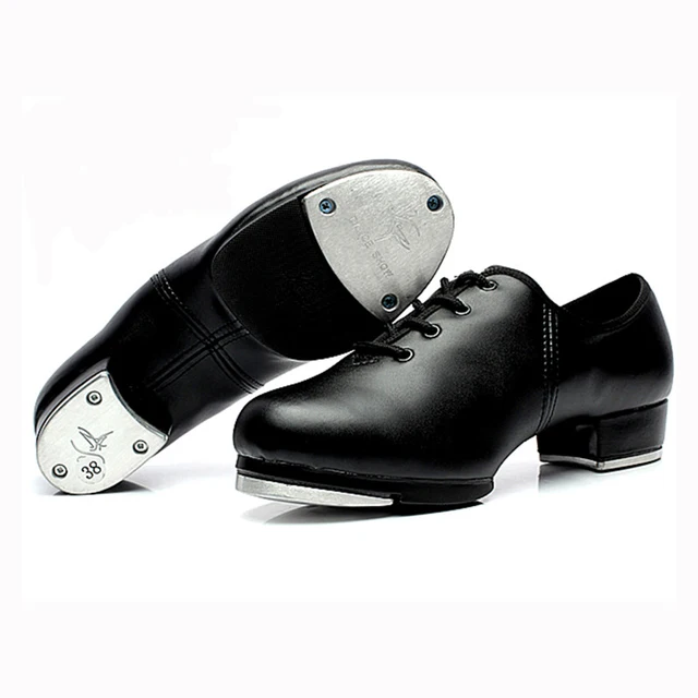 Black Genuine Leather Tap Dance Shoes for Women Performance Training