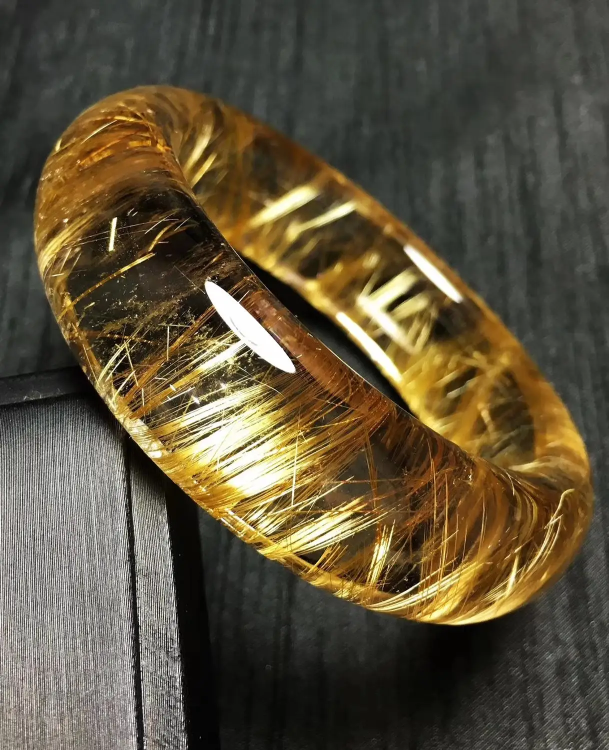 

Top Quality Natural Gold Rutilated Titanium Bangle Woman Lady Wealthy Rutilated Quartz Crystal Bangle Inner Diameter 58mm AAAAA