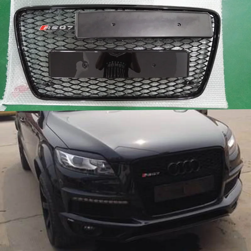 

Q7 All Black Front Bumper Mesh Grille Guard For Audi Q7 2006-2015 RSQ7 Style Black 4ring Logo