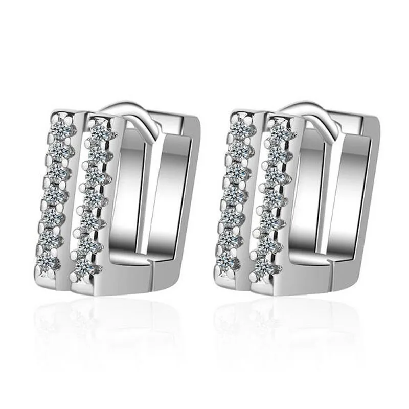 

Trendy 925 Sterling Silver Clear Zircon Square Shape Hoop Earrings For Girls Women Loop Huggies Ear Korea Sweet Gift Jewelry