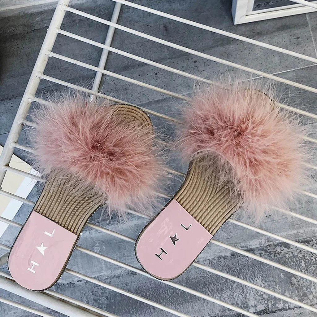 

NEW Casual womens slippers Shoes Women's Feet Flat Shoes Summer Non-Slip Artificial Hair Slippers dames slippers zomer 2019