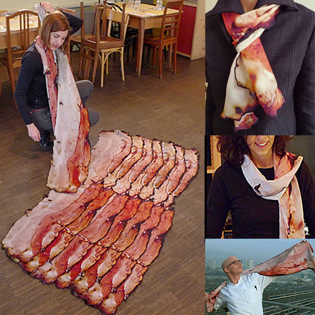 2019 New Novelty Funny Printed Bacon Scarf Gigantic Piece Of Bacon Silk