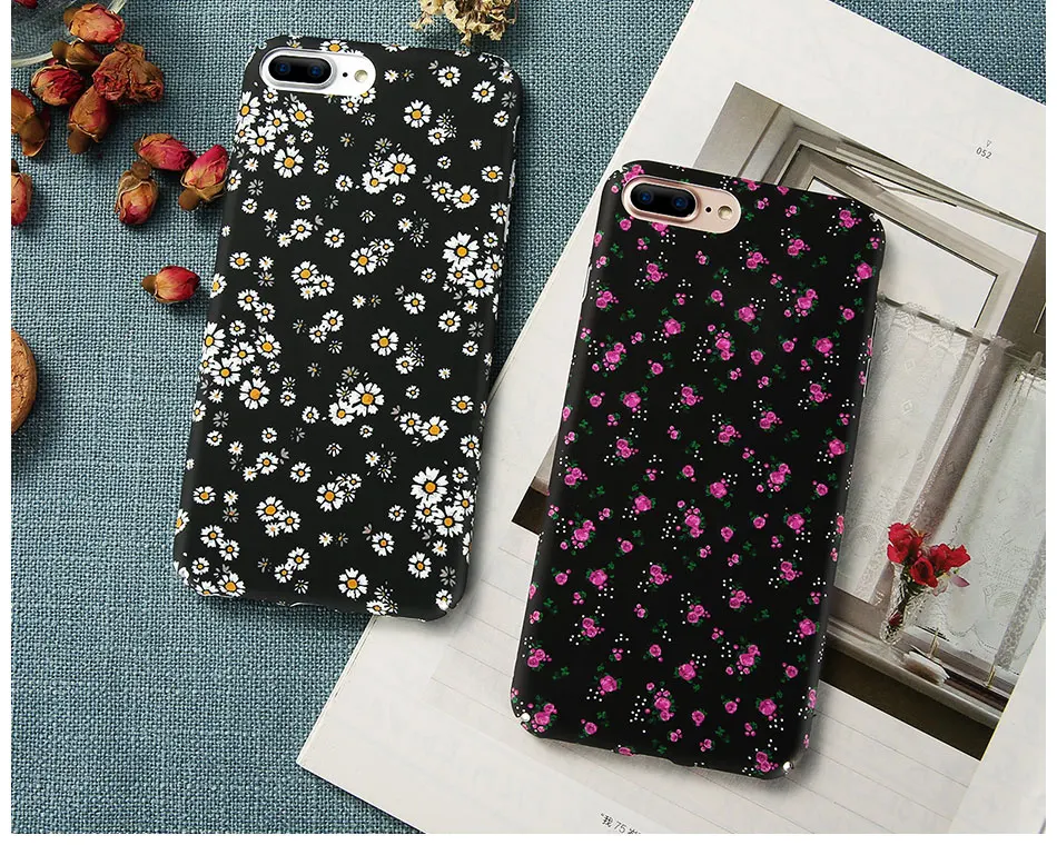 YEMIAO Flower Pattern Case For iPhone 5 5S SE 6 6S 7 8 Plus X Case Vintage Slim Black Hard PC Back Cover For iPhone 8 X 10 Case (7)