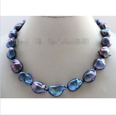 

shipping 17.5" Genine Natural 22mm Black Baroque Reborn Keshi Pearl Necklace 14k #f2575!