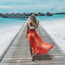 Дизайн Асимметричная Высокая Сплит гофрированная юбка для женщин пляжные вечерние длинные юбки Летняя однотонная шнуровка Макси Праздничная юбка