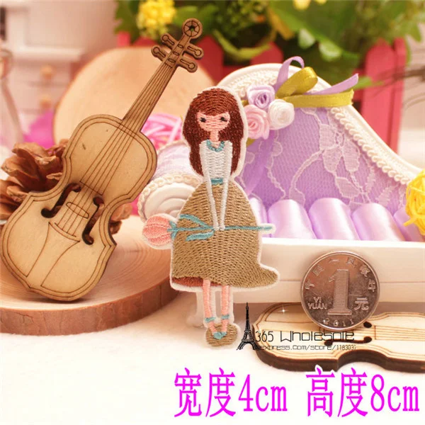 Flower girl iron on cloth patches 2pcs - 2