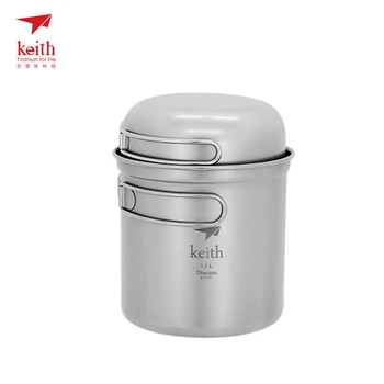 

Keith Titanium Bowls Pot Set With Folding Handle Cooking Sets Outdoor Camping Hiking Picnic Cookware Utensils Ti6052