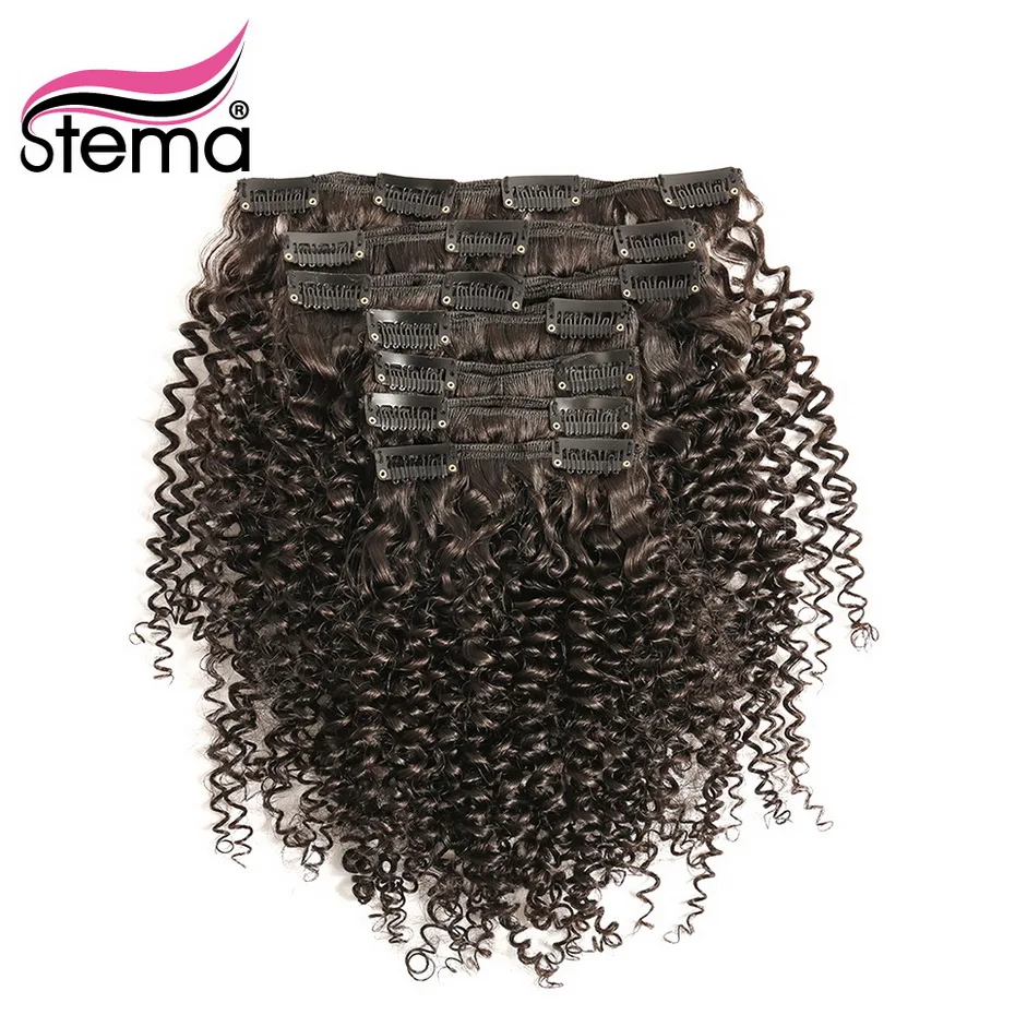 

Stema Brazilian Kinky Curly Hair Clip In Hair Extensions 7PCS 18CLIPS And 120g/set 100% Remy Human Hair Natural Color