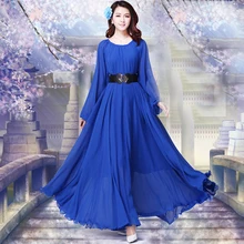 2019 manga larga Color sólido Bohemia elegante de talla grande largo Maxi vestido de vacaciones playa vestidos veraniegos de novia(China)