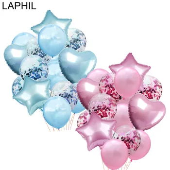 

LAPHIL 14pcs Multi Confetti Balloon Happy Birthday Party Balloons Blue Pink Helium Ballons Boy Girl Baby Shower Party Supplies