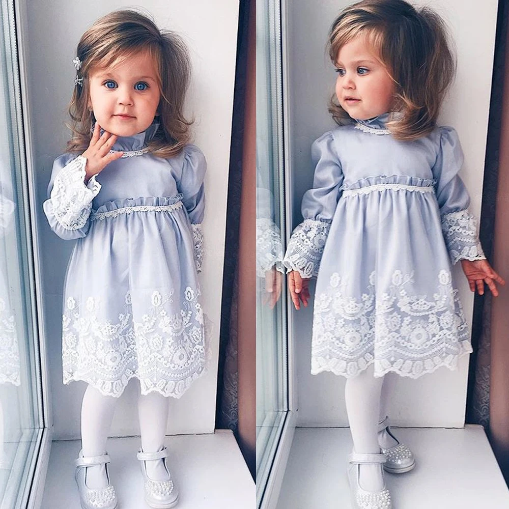 

Solid turtleneck Long sleeve Lace Princess Party Dress with Cap For Toddler Baby Girl