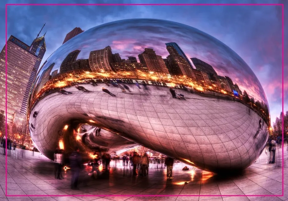 

USA Travel Magnets Gifts , Chicago's Millennium Park, Cloud Gate Rectangle Metal Fridge Magnet 5493 Tourist Souvenir