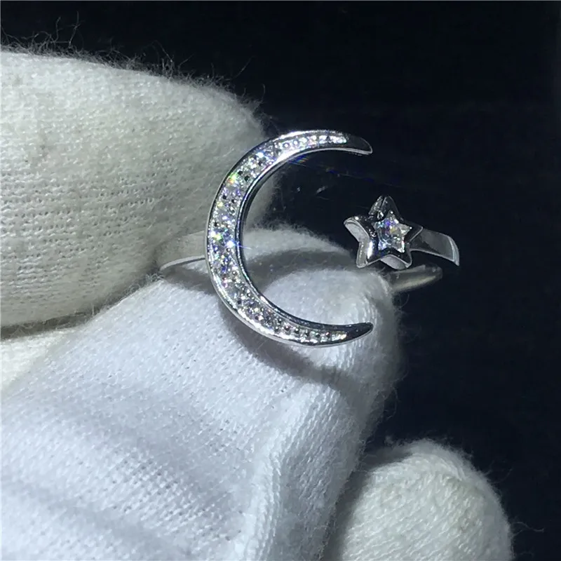 Choucong Moon Star Promise Ring 5A Циркон Камень Настоящее 925 пробы серебряные обручальные кольца для женщин вечерние ювелирные изделия