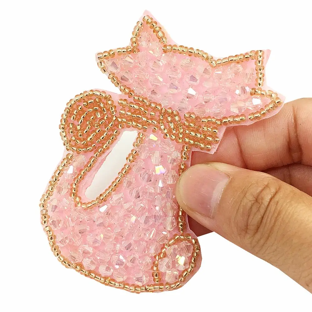 5pc 8x5.5cm Sew On Beaded Pink Cat Patch Pussy Cats Applique Patches