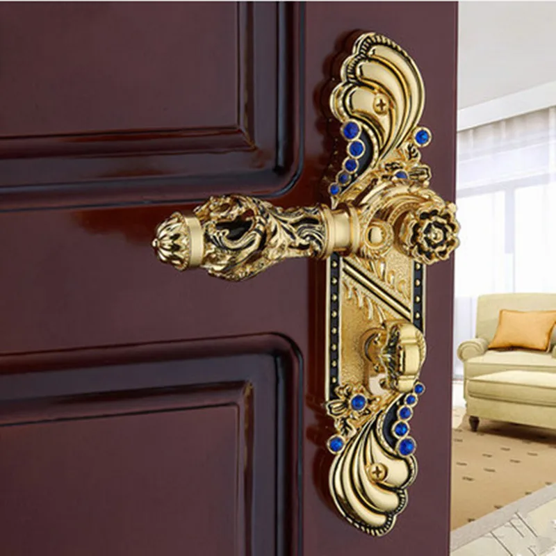 Euro antique style luxury crystal archaize bed room handle lock Gold diamond wood door lock 2 latchs indoor handle lock Euro antique style luxury crystal archaize bed room handle lock Gold diamond wood door lock 2 latchs indoor handle lock