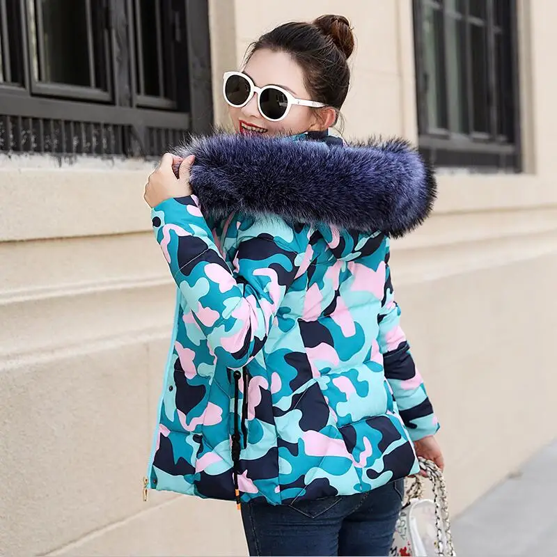 Зимняя женская куртка стиль пальто искусственный воротник Женская парка толстая подкладка с хлопковой подбивкой зимнее пальто Женская S-3XXXL - Цвет: Camo