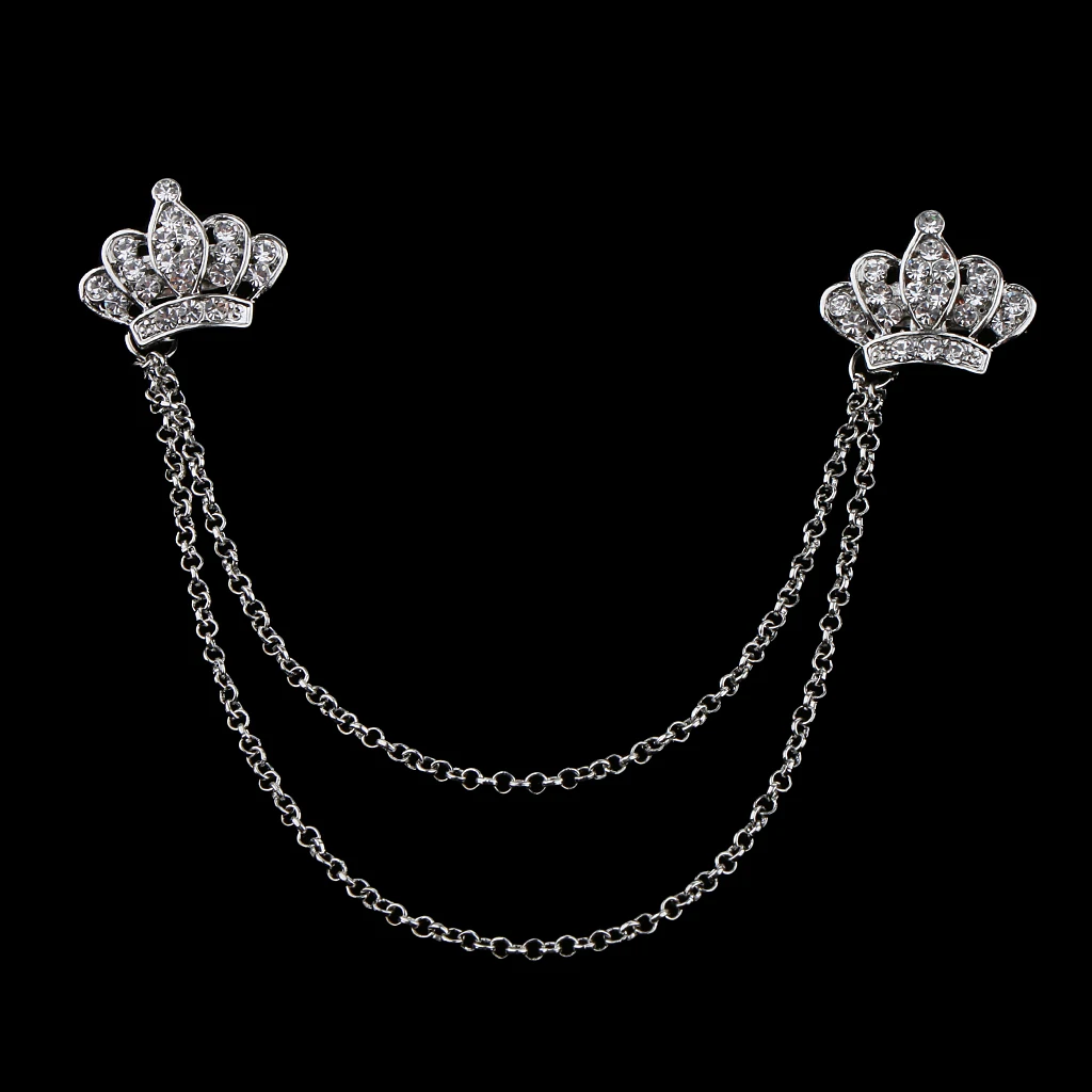Double Rhinestone Crown Layered Chain Brooch Crystal Brooch Collar Corsage Wedding Party