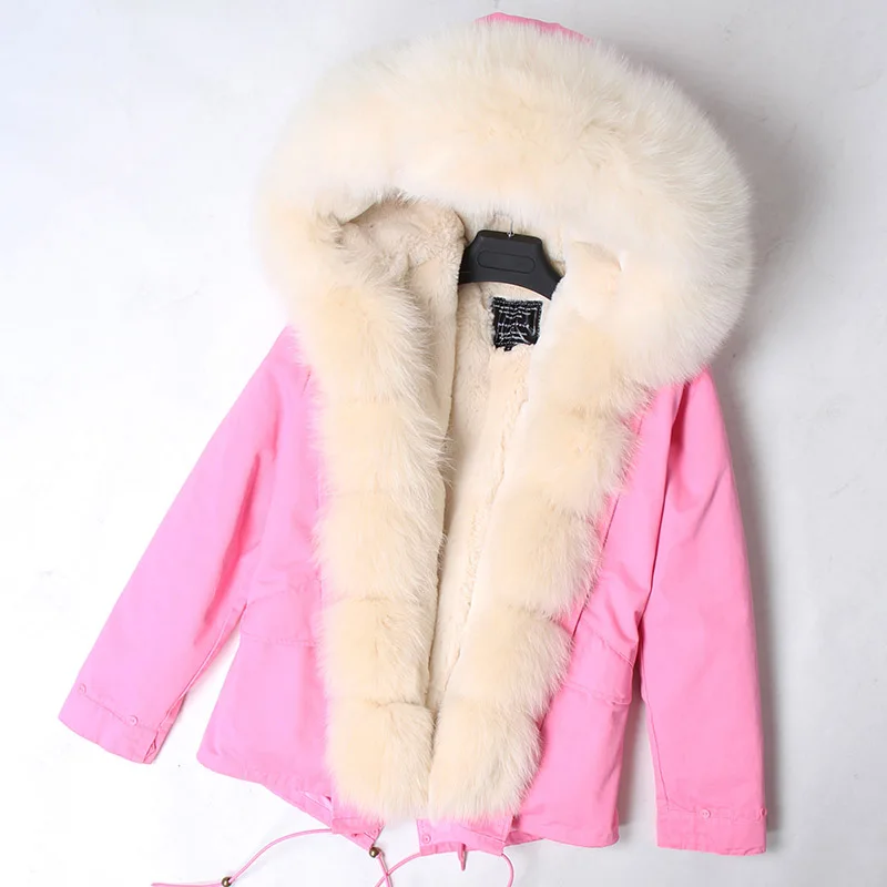 MAOMAOKONG, зимняя куртка для женщин, плотное пальто, натуральный Лисий мех, воротник, спереди, уплотнение, Лисий мех, короткая, тонкая, щука, пальто - Цвет: Серебристый