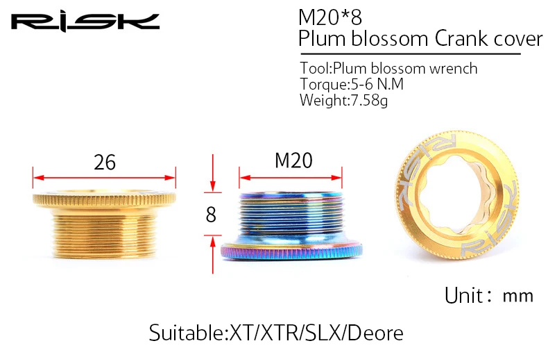 RISK M20x8mm велосипед из титанового сплава коленчатый рычаг болты для крышки цепи рукоятка колеса винт Резьба для MTB горный велосипед рукоятка M20* 8