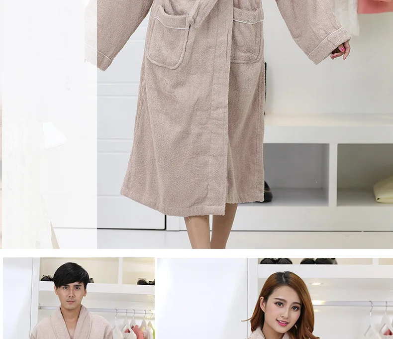 Махровый халат для мужчин и женщин из хлопка для влюбленных, плотный махровый халат, полотенце, одежда для сна, длинный банный халат, кимоно, женский халат