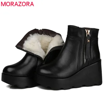 

MORAZORA 2020 new fashion ankle boots for women keep warm genuine leather natural wool boots comfortable wedges shoes woman