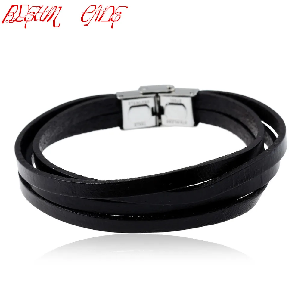 

Stainless Steel Leather Bracelet Cool men jewelry bracelets & bangles Male Cuff bracelet 7.5-8.5 Inch