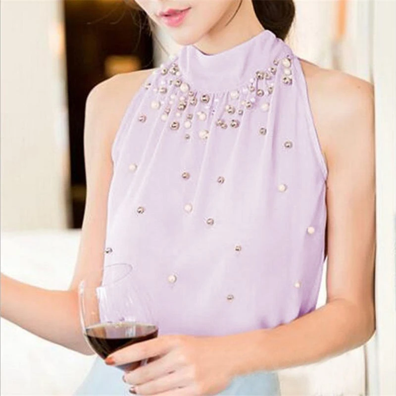2019 summer Women's Summer Strapless Sleeveless Halter Tops Thin Jacket Fashion Sexy Chiffon Shirt Women