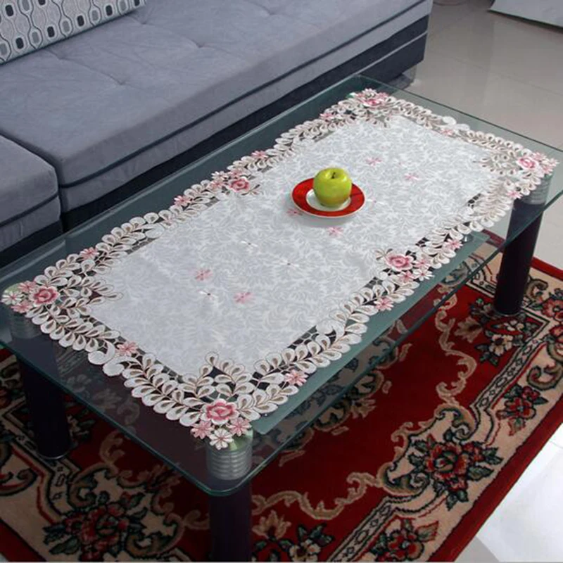  Embroidered Floral Lace Tablecloth Europe Style Edge Dustproof Table Cloth for Wedding Home Party T