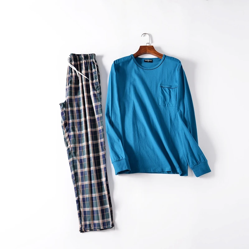 Пижамы для мужчин осень с длинными рукавами хлопок пижамы Брюки lounge пижамный комплект