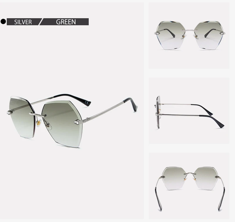 DENISA, синие женские солнцезащитные очки без оправы,, стразы, шестигранные солнцезащитные очки для девушек, летние очки, Ретро стиль, UV400, оттенки для женщин, G25084