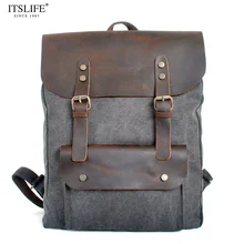 Высокое качество, винтажный Модный повседневный брезентовый кожаный рюкзак Crazy Horse для женщин и мужчин, рюкзаки, сумка на плечо, сумки для леди, рюкзак