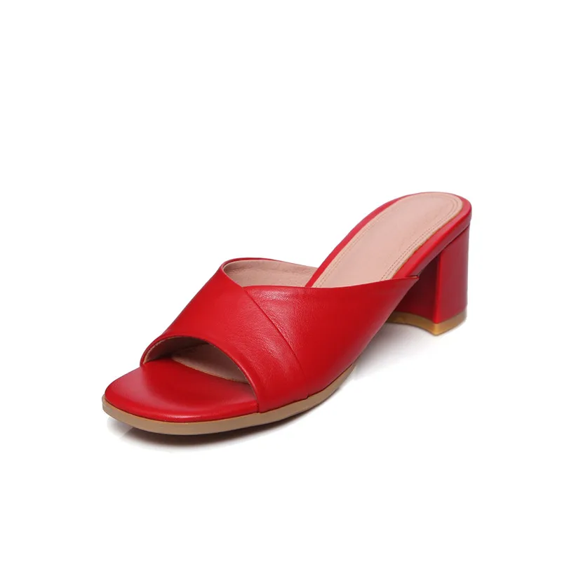 FEDONAS/женские босоножки; Цвет черный, красный; Летние шлепанцы из натуральной кожи; удобные босоножки на высоком каблуке; женская брендовая новая обувь - Цвет: Красный