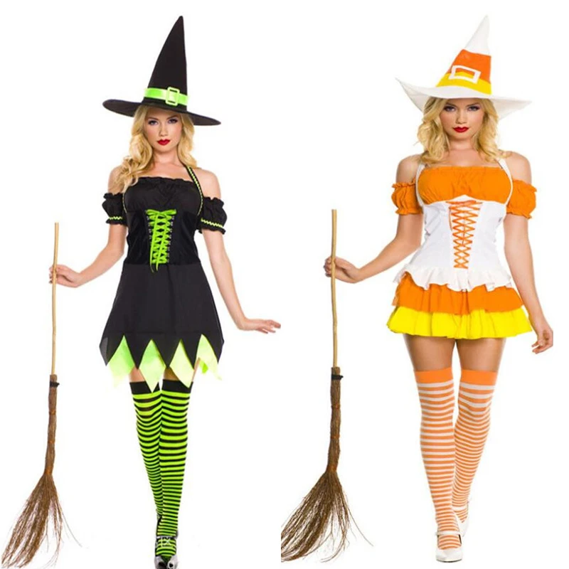 2018 Adults Green Orange Witch Costume Women Lady Cosplay Costumes ...