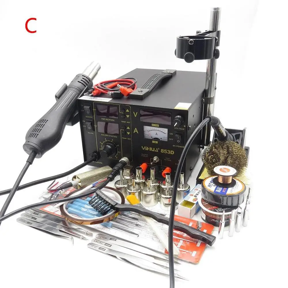 YIHUA 853D 110 В/220 В SMD DC источник питания горячий воздушный пистолет паяльник паяльная станция с подарком для Сварка SMT ремонт - Цвет: C
