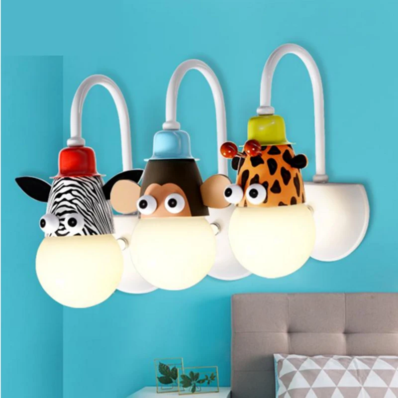 Creative bedside cartoon children's lamp room decoration animal personality boy girl LED baby bedroom lovely wall lamp