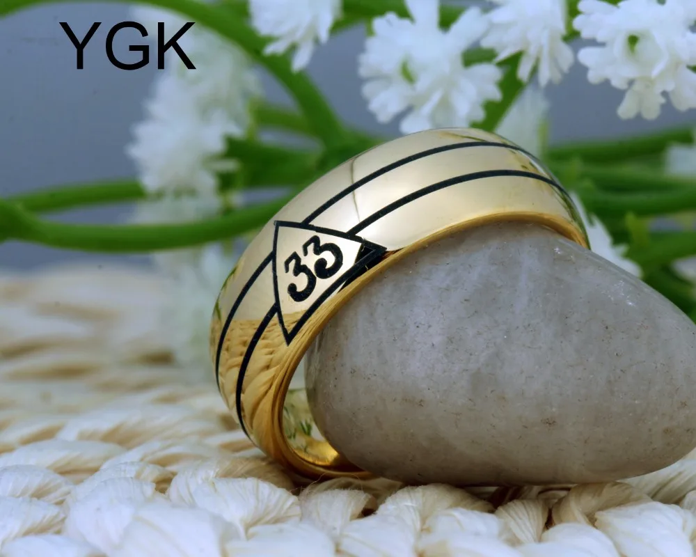 YGK Brand 8MM Golden Dome 33rd Degree Masonic New Men's Tungsten Carbide Wedding Ring 2