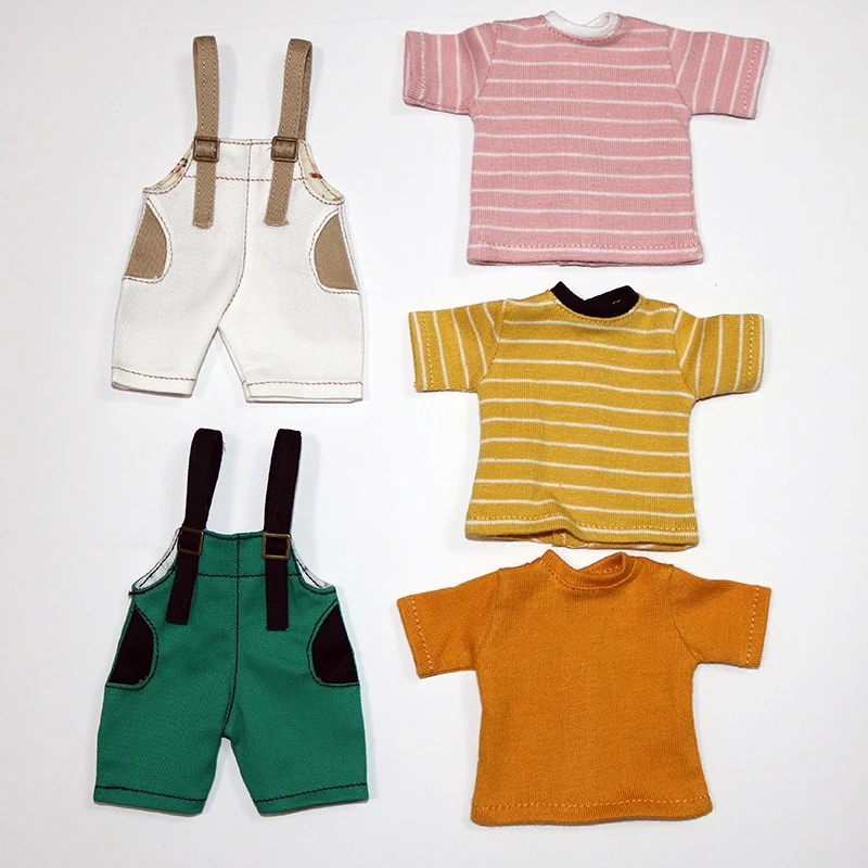 

1PCS Overall Blyth Dolls Suspender Trousers Stripe T-shirt for Blyth Licca 1/6 Dolls Bib pants Clothes for dolls Accessories