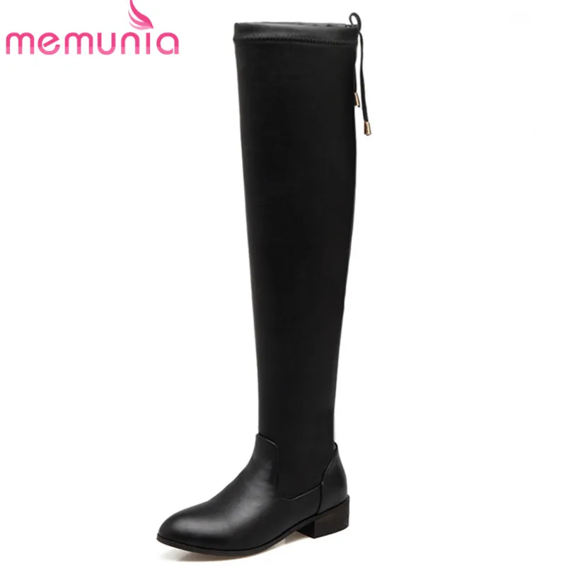 

MEMUNIA 2018 big size 33-44 thigh high over the knee boots women pu fashion autumn winter boots lace up sexy shoes woman black