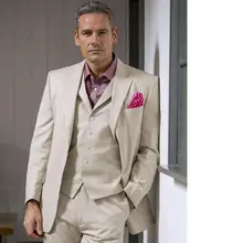 Изготовленный на заказ бежевый смокинг жениха с закругленным отворотом для торжественных случаев свадьбы рождественские вечерние костюмы(пиджак+ брюки+ жилет