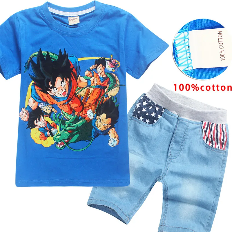 Dragon Ball мультфильм шаблон моды 2018 Лето Детская одежда из 100% хлопка для мальчиков