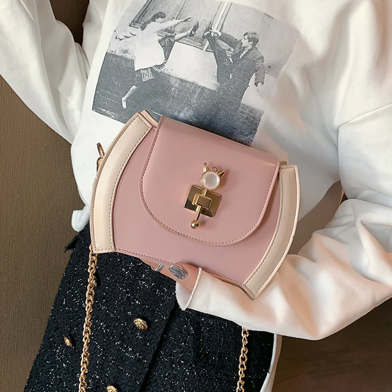 

2019 New Spring Luxury Women PU Leather Bag Brand Hobos Shoulder Bag Lady Female Corssbody Bag Vintage Pink Pearl Handbag 419