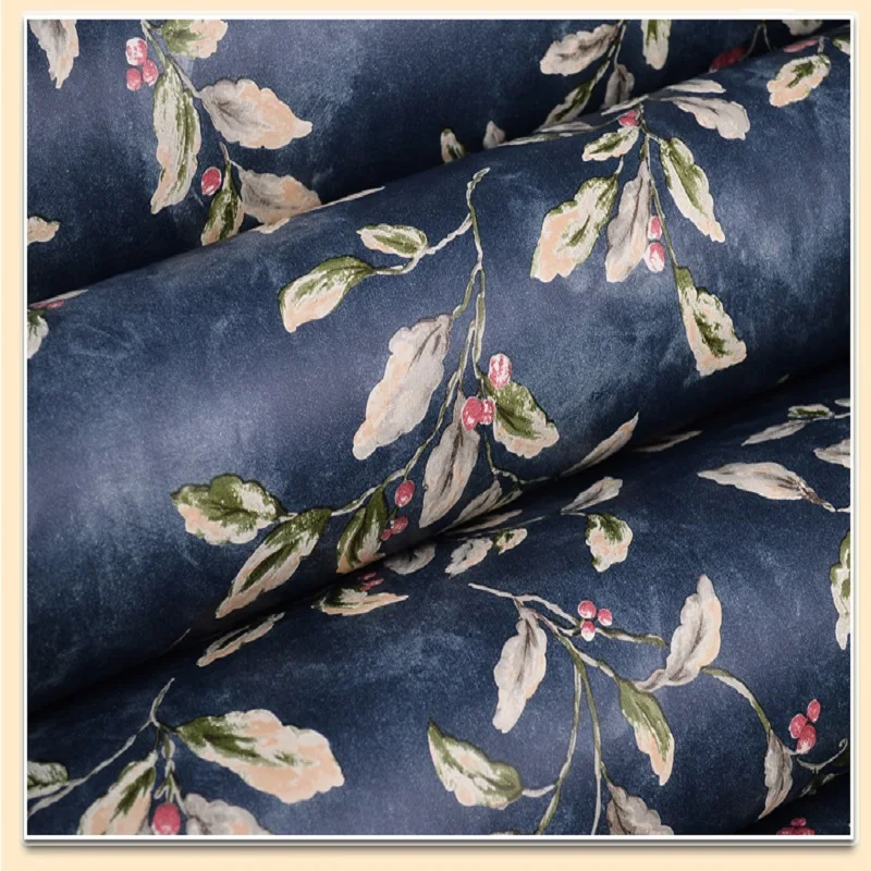 

Vintage leaf non-woven pure wallpaper 3D Home decoration for Living room restaurant literary bar leaves dark blue wallpapers