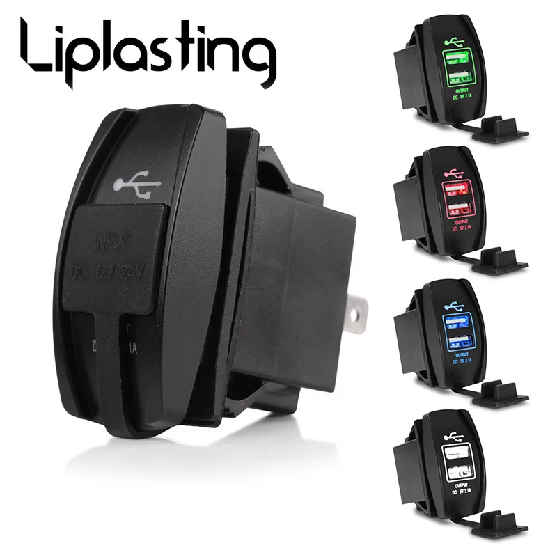 Liplasting 12 V Dual USB Автомобильное зарядное устройство для сигарет розетка машинный Зарядное устройство Мощность адаптер 3.1A 5 V Выход с 4 цвета светодиодный свет для всех телефонов