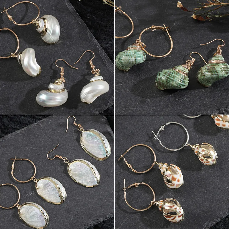 

17 Style Sea Shells Earrings For Women New Gold Silver Color Metal Danging Hanging Statement Earrings 2019 Summer Beach Jewelry