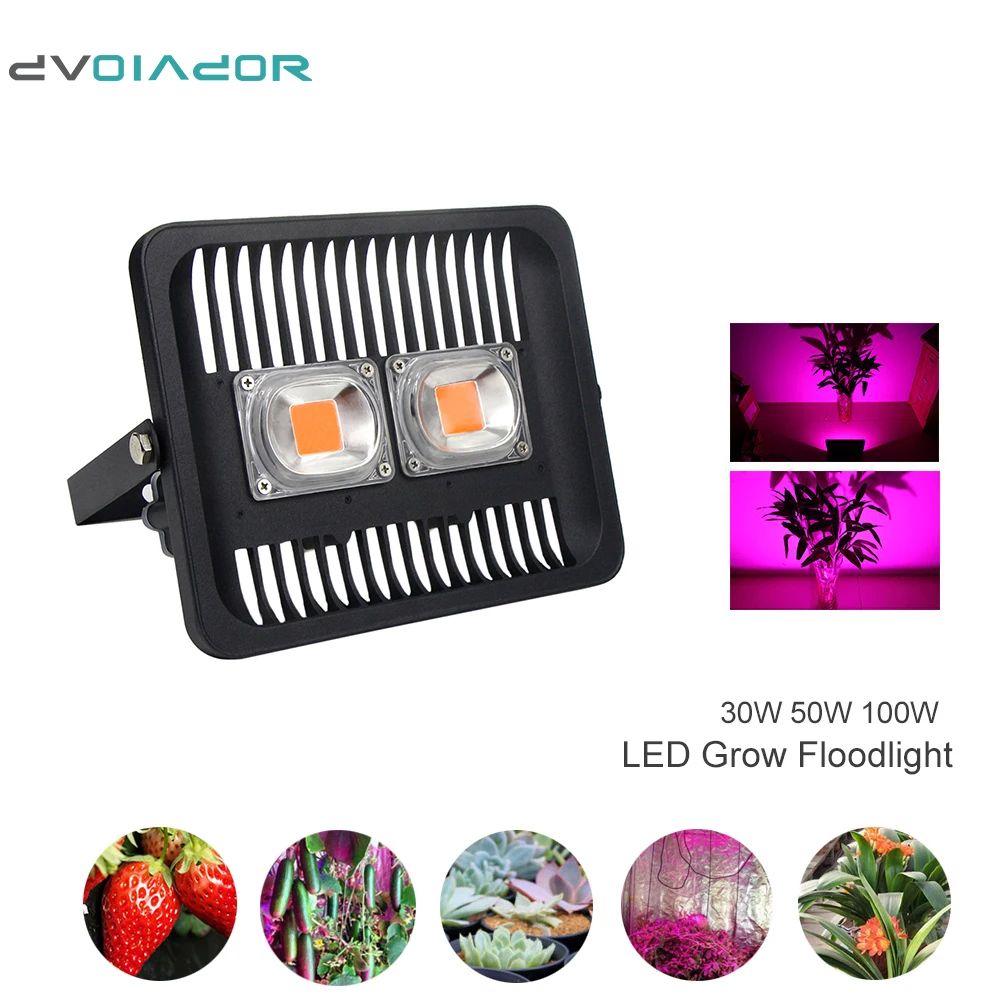 

DVOLADOR IP65 LED COB Floodlight 100W 220V Input Smart IC Driver Full Spectrum Fruit Flower Cultivate Plant grow Lamp Floodlight