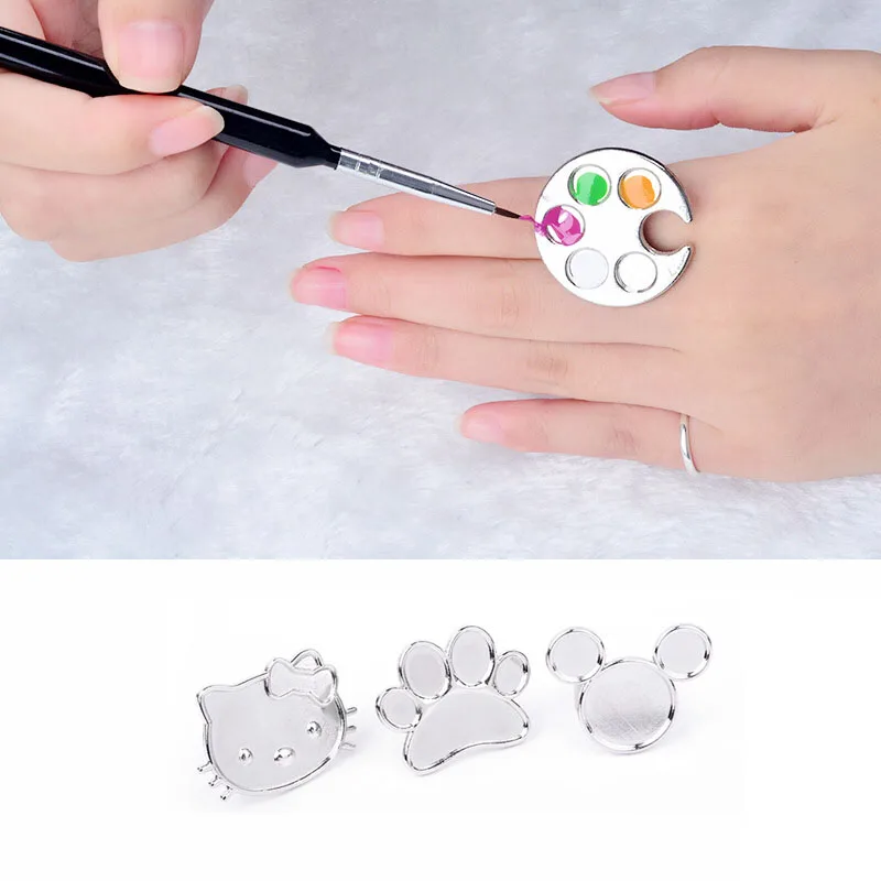 1pcs Mini Nail Art Metal Finger Ring Palette Mixing Acrylic Gel Polish